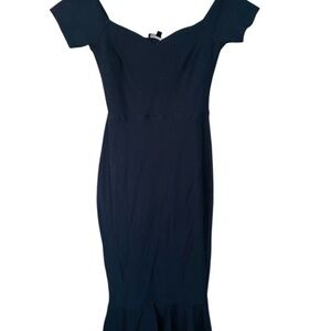 How Much I Care Midnight Blue Off-the-Shoulder Midi Dress